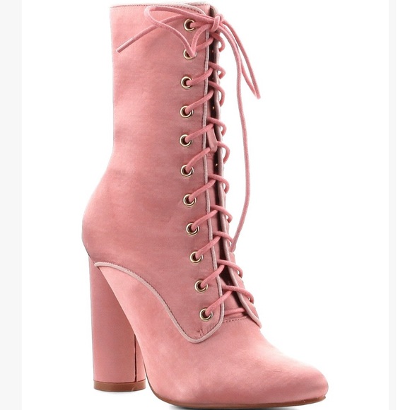 Cape Robbin Shoes - Cape Robbin Pink Satin Lace Up Boots. New.